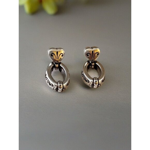 BRIGHTON Earrings Heart Post With Door Knocker Over Rings 1.25" Drop - Picture 4 of 6